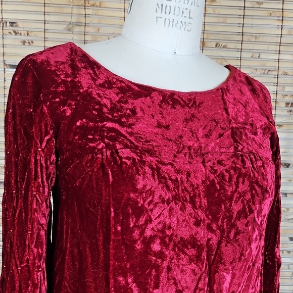 Vintage Red Crushed Velvet Long Sleeve Beaded Dress - Picture 2 of 8